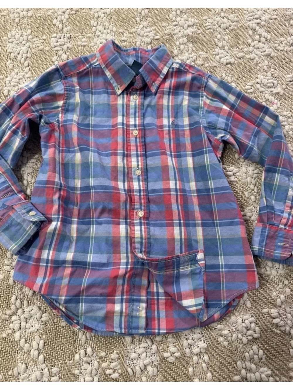 Ralph Lauren Boys 5T Blue/Pink/White Plaid Cotton Button-Down Shirt